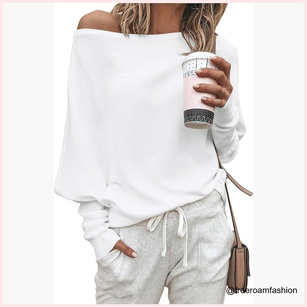 Long Sleeve Batwing Pullover Sweater Off Shoulder Loose Knit Top